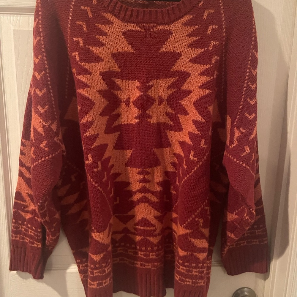 Wonderly Burnt Orange and Tangerine Patterned Sweater
